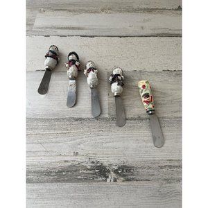 Set of five (4 matching) holiday cheese spreader